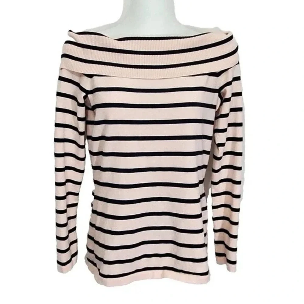 Lilly Pulitzer Off-Shoulder Small Clarette Sweater in Pink and Black Stripes